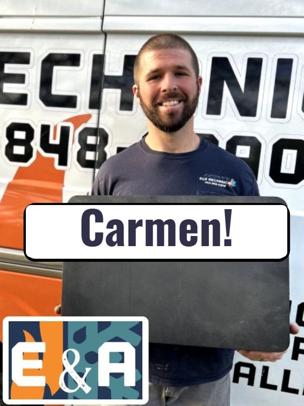 E&A Mechanical personalized review request showing the customer's name Carmen