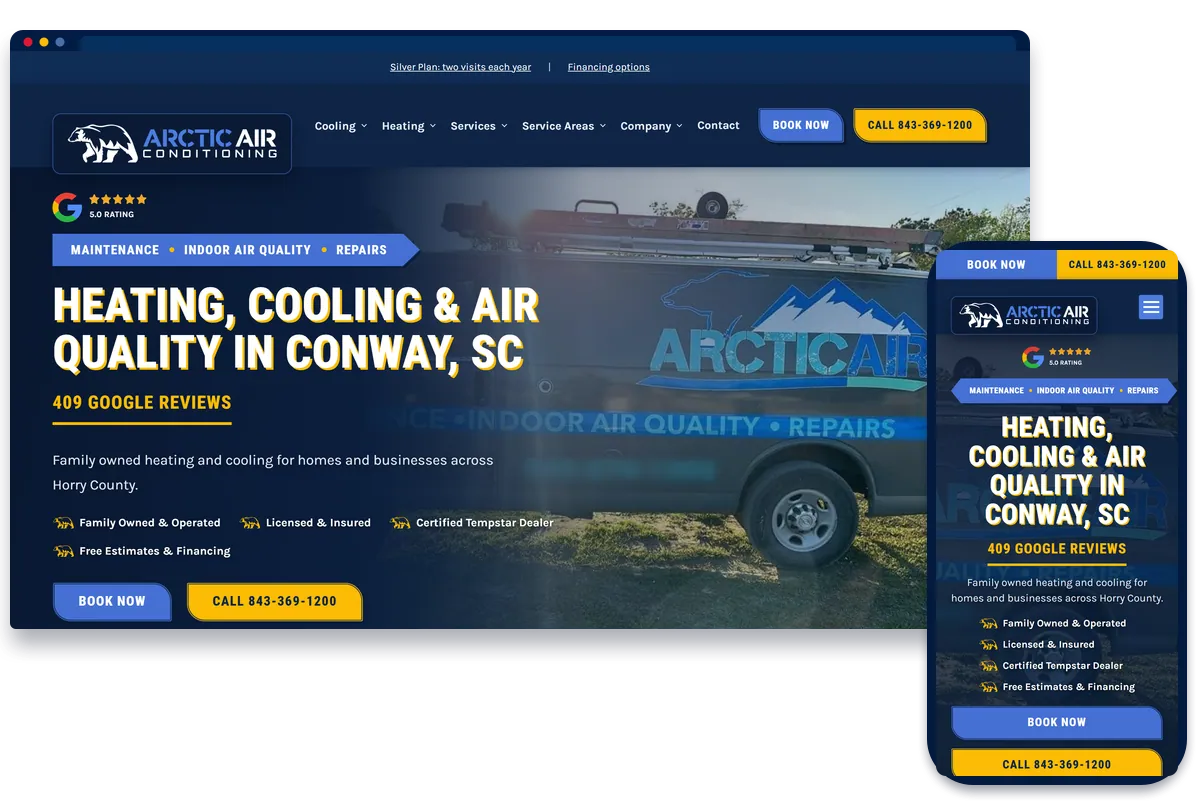 Arctic Air Conditioning HVAC website shown on desktop and phone
