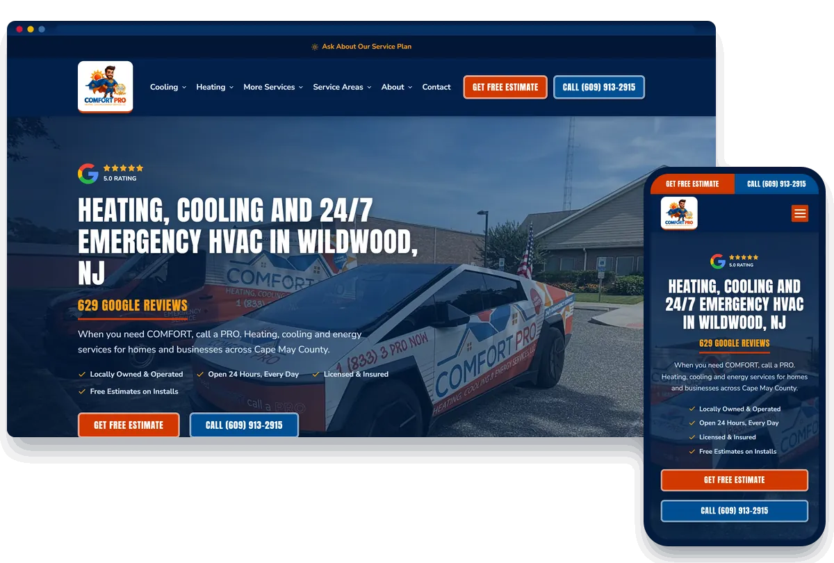 Comfort Pro website on desktop and phone