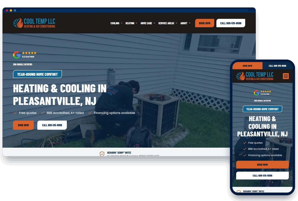 Cool Temp Heating and Air HVAC website shown on desktop and phone