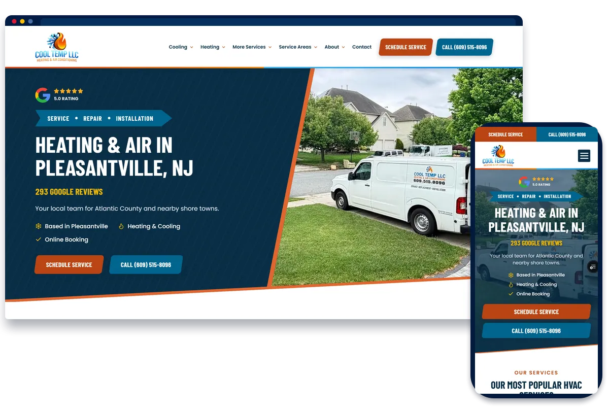 Cool Temp Heating and Air HVAC website shown on desktop and phone