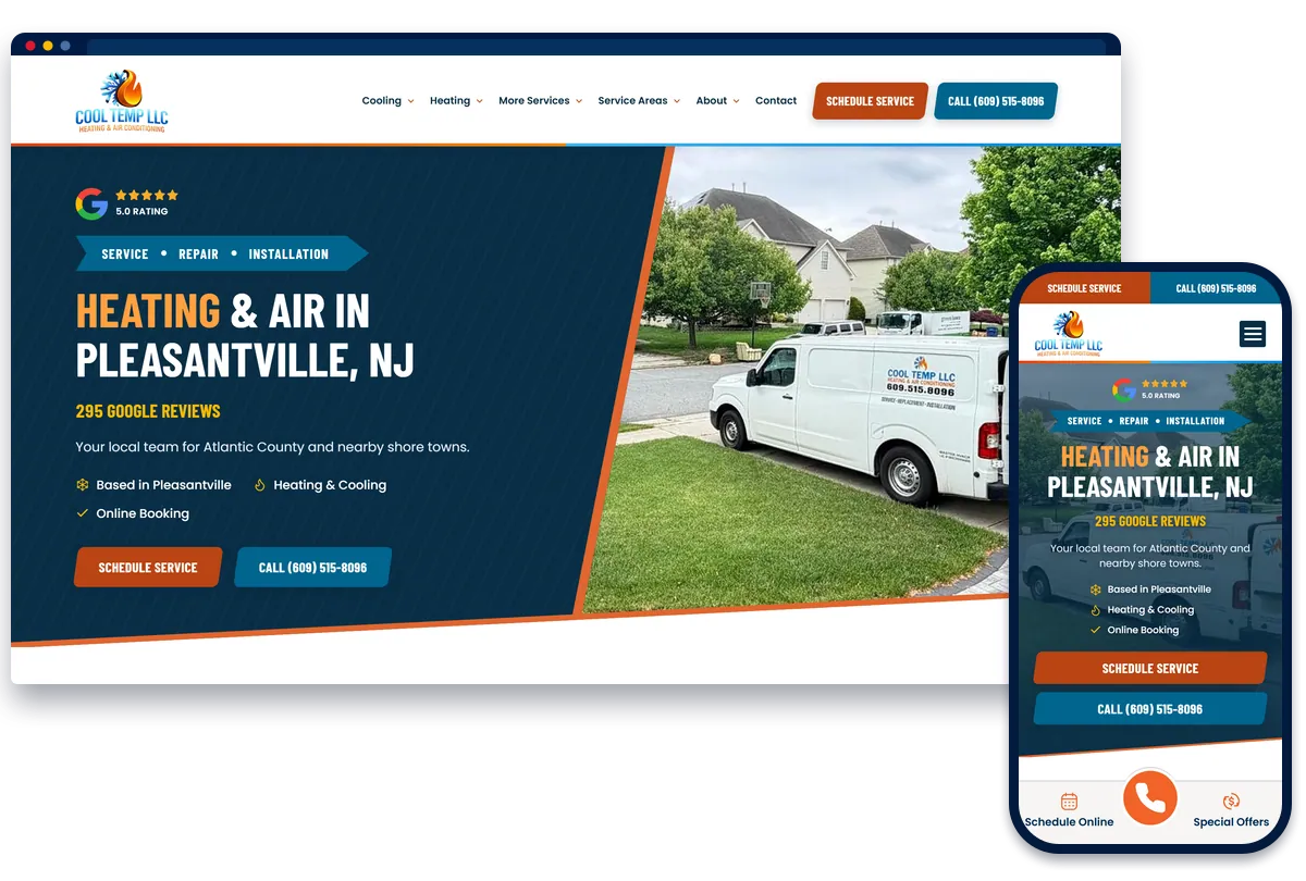 Cool Temp Heating and Air HVAC website shown on desktop and phone