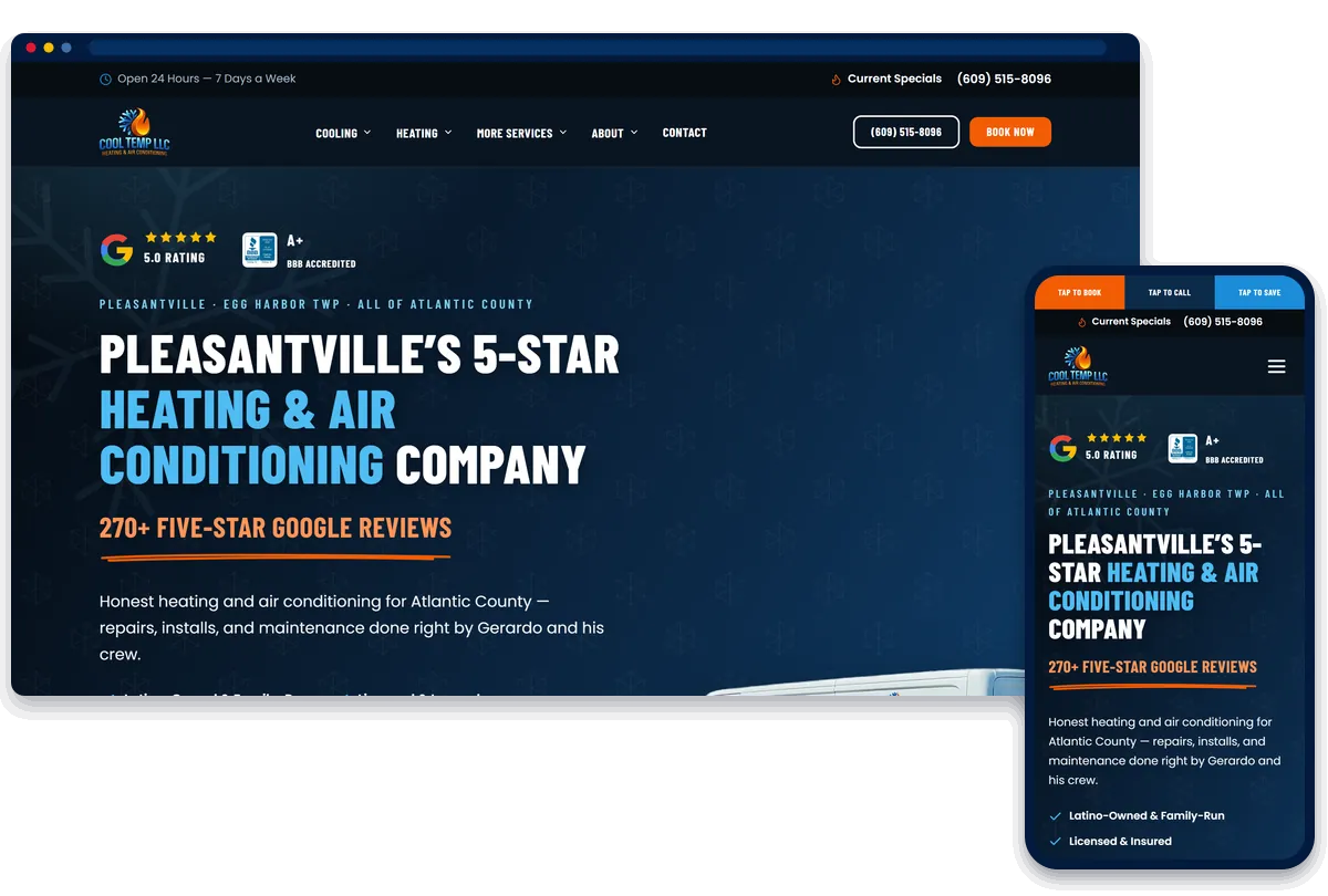 Cool Temp Heating and Air HVAC website shown on desktop and phone
