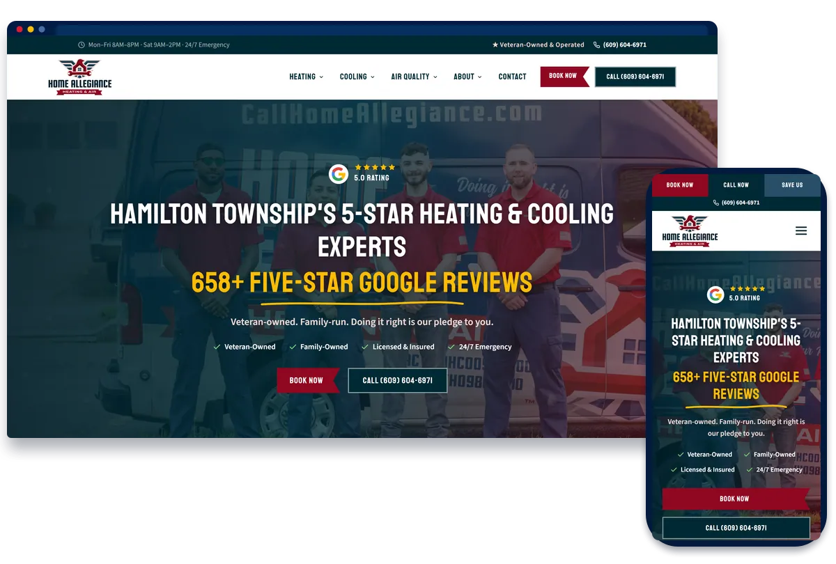 Home Allegiance HVAC website shown on desktop and phone