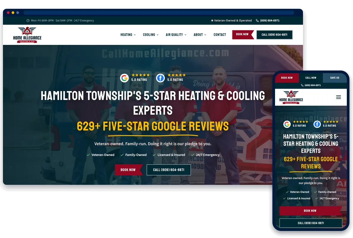 Home Allegiance HVAC website shown on desktop and phone